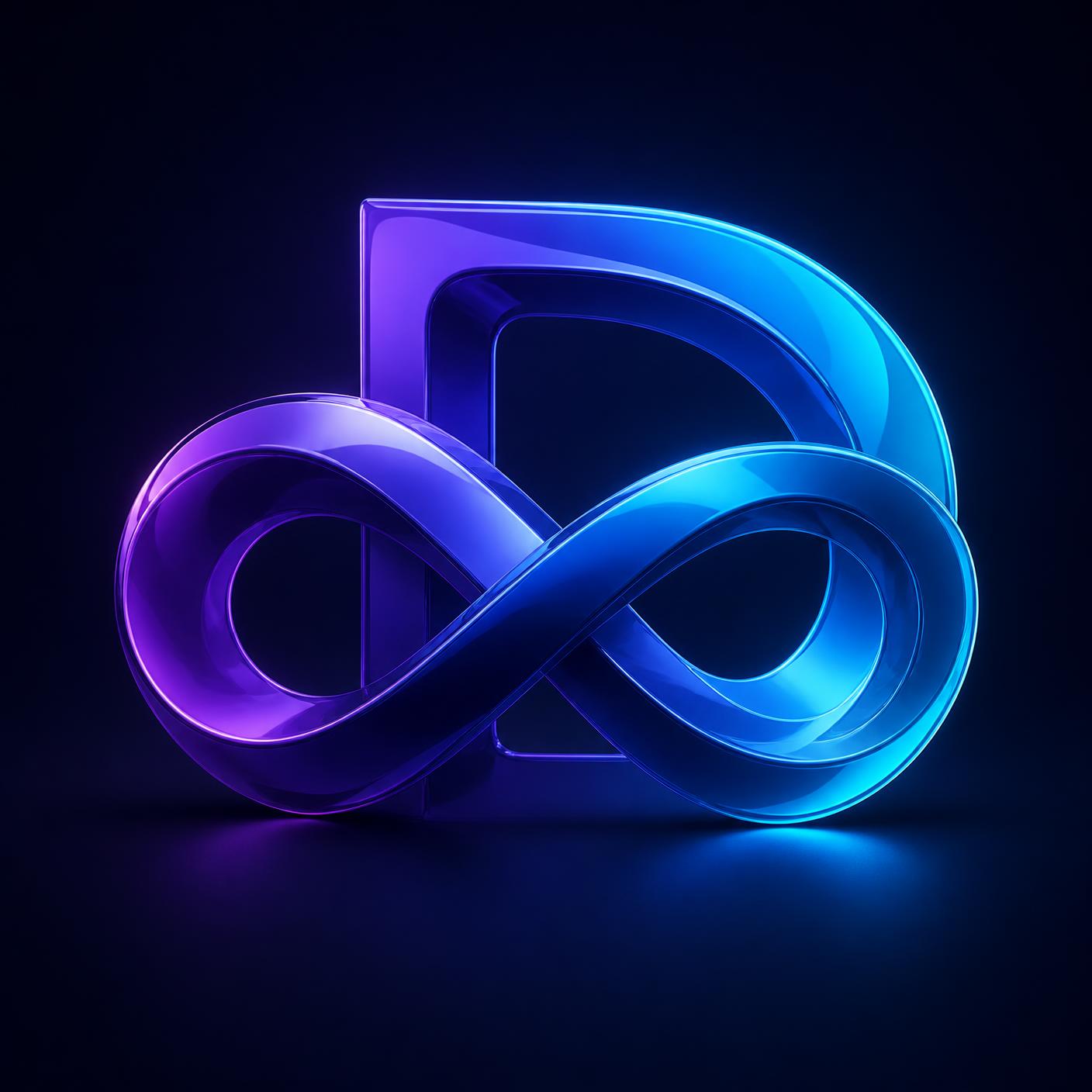 Symbole Digitalya : un D entrelacé d’une boucle infinie en dégradé violet et cyan